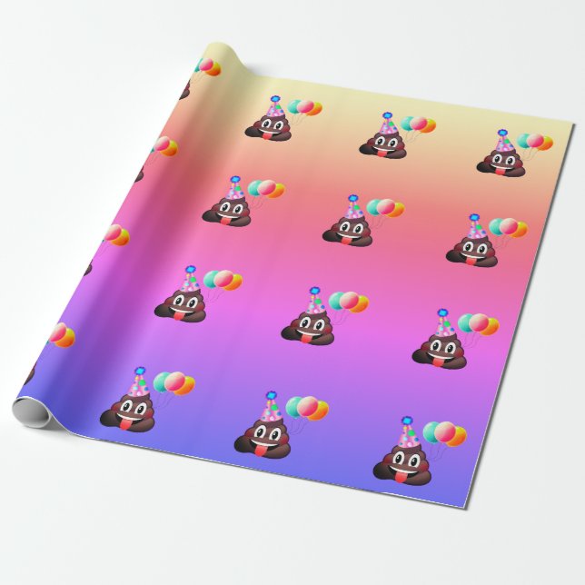 Ombre Birthday Party Poop Emoji Wrapping Paper (Unrolled)