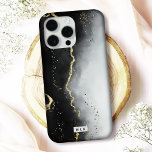 Ombre Black & Gold Moody Agate Modern Monogram iPhone 16 Pro Case<br><div class="desc">Protect your phone in style with this elegant "Ethereal Mist" iPhone case featuring a captivating design and shimmering faux metallic accents. Perfect for those who love luxury and modern art, this case is available for many iPhone and Samsung models, offering both Barely There and Tough case options to suit your...</div>