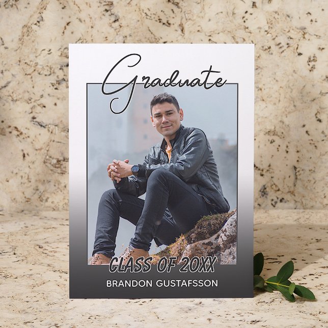 Ombre Black Grey White Minimalist Graduation Announcement (Creator Uploaded)
