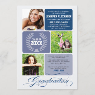 Ombre Blocks Graduation Party Invitation (navy)