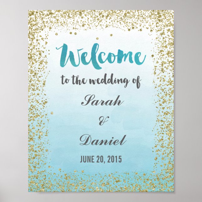 Ombre Blue and Gold Welcome Poster Print (Front)