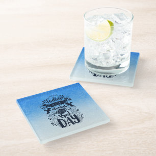 Ombre Blue and white Dive into dreamy hues Glass Coaster