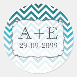 Ombre Blue Chevron Wedding Monogram Sticker