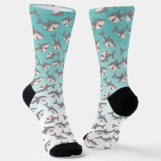 Ombre Blue Cute Cartoon Shark Week Pattern Socks