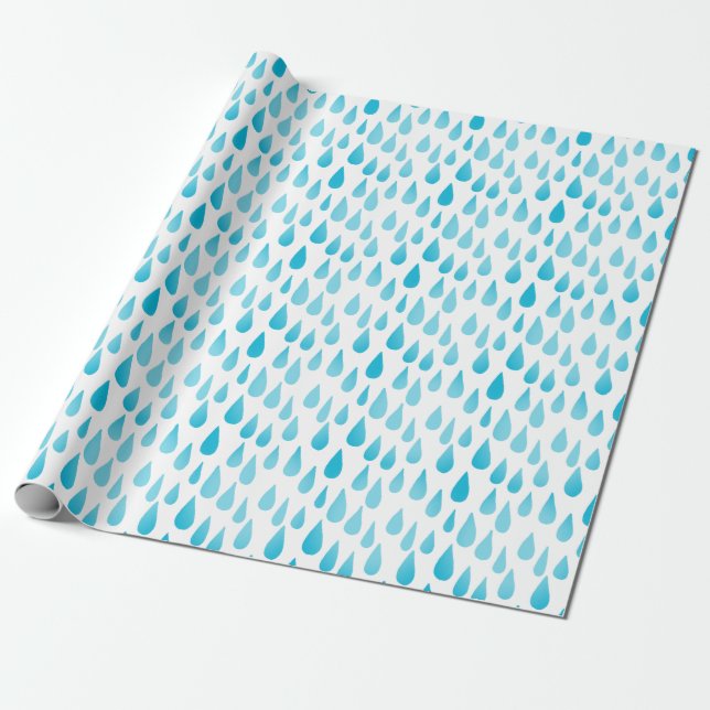 Ombre Blue Falling Raindrops Wrapping Paper (Unrolled)