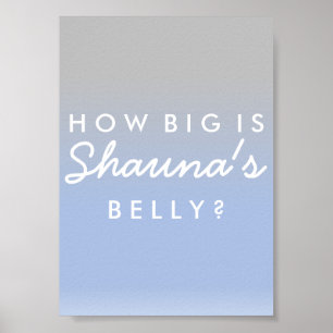 Ombre Blue Silver Belly Size Baby Shower Game Sign