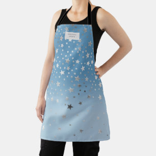 ombre blue silver stars monogram apron