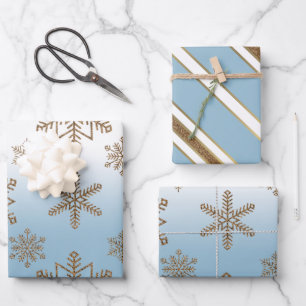 Ombre Blue Snowflake   Wrapping Paper Sheet