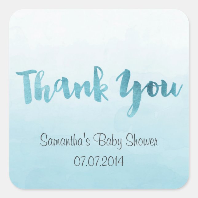 Ombre Blue Watercolor Thank You Stickers (Front)