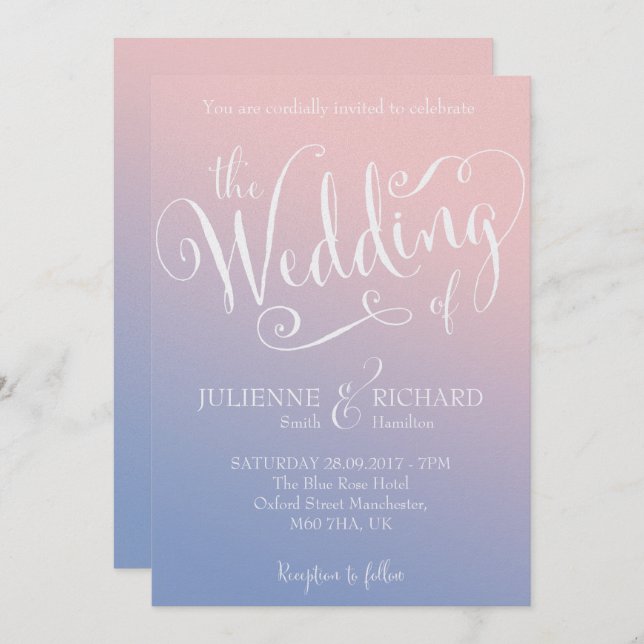 Ombre Blush Baby Blue Fairytale Wedding Invitation (Front/Back)