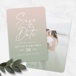 Ombre Blush & Green with Script Photo Wedding Save The Date<br><div class="desc">Ombre Blush & Green with Script Photo Wedding Save The Date Cards. This modern yet classic design is minimalistic and elegant with a pretty fading ombre gradient and beautiful calligraphy signature script text. Shown in the new colorway. Also features an optional custom couple's photograph on the back side. Or simply...</div>