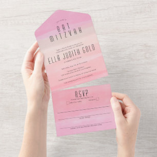 Ombre Blush Pink Elegant CUSTOM BAT BAR MITZVAH All In One Invitation