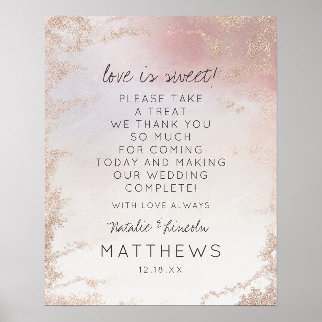 Ombre Blush Pink Foil Love is Sweet Wedding Sign (Front)