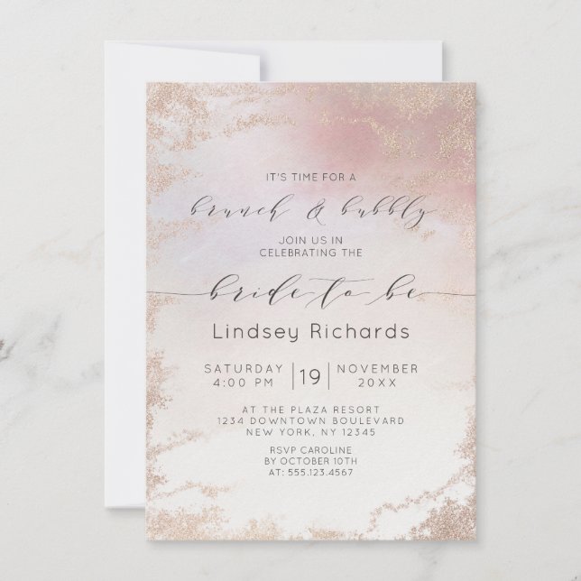 Ombre Blush Pink Frosted Brunch & Bubbly Shower Invitation (Front)