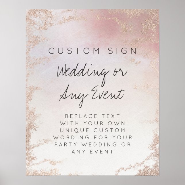 Ombre Blush Pink Frosted Custom Text Event Sign (Front)