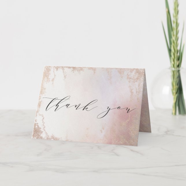 Ombre Blush Pink Frosted Foil Custom Wedding Photo Thank You Card (Front)