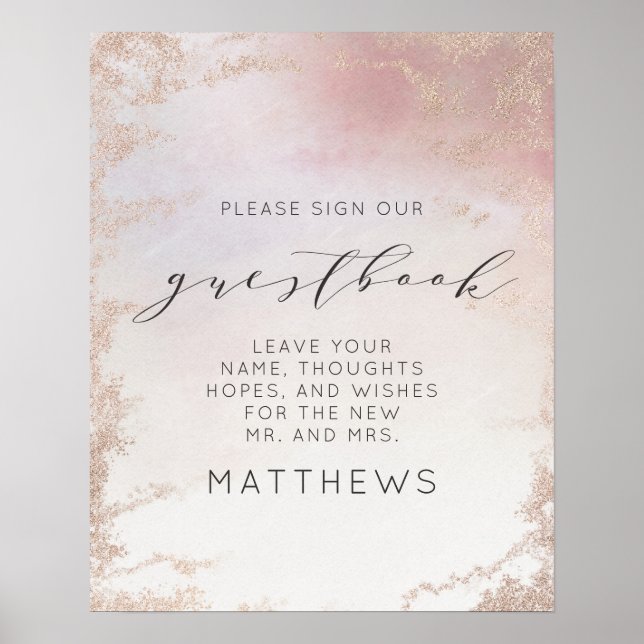 Ombre Blush Pink Frosted Foil Gilt Guestbook Sign (Front)