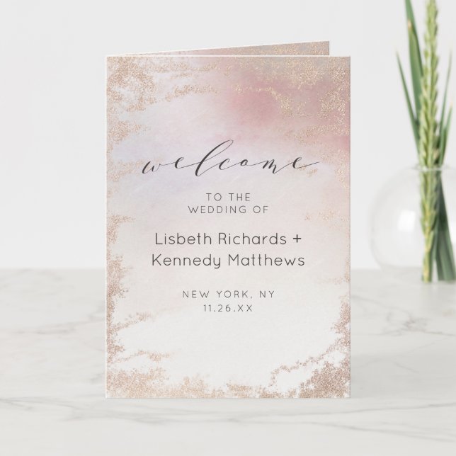 Ombre Blush Pink Frosted Foil Wedding Ceremony Program (Front)