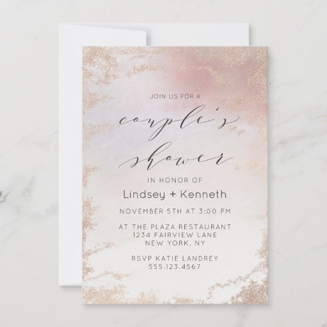 Ombre Blush Pink Frosted Foil Wedding Shower Invitation (Front)