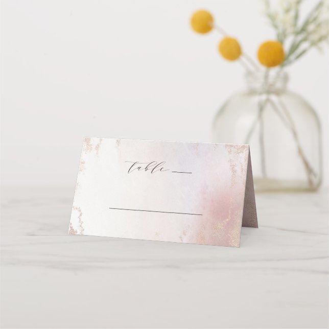 Ombre Blush Pink Frosted Foil Wedding Table Number Place Card (Front)