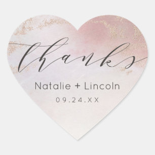 Ombre Blush Pink Frosted Foil Wedding Thank You Heart Sticker