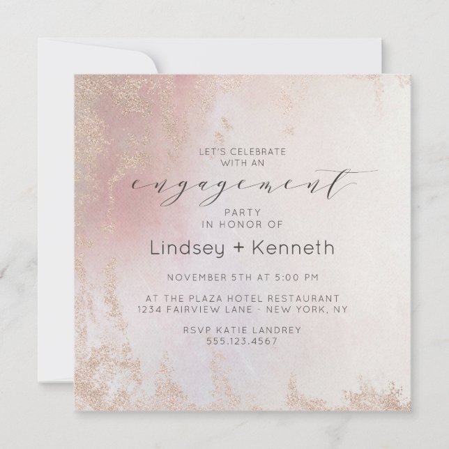 Ombre Blush Pink Frosted Square Engagement Party Invitation (Front)