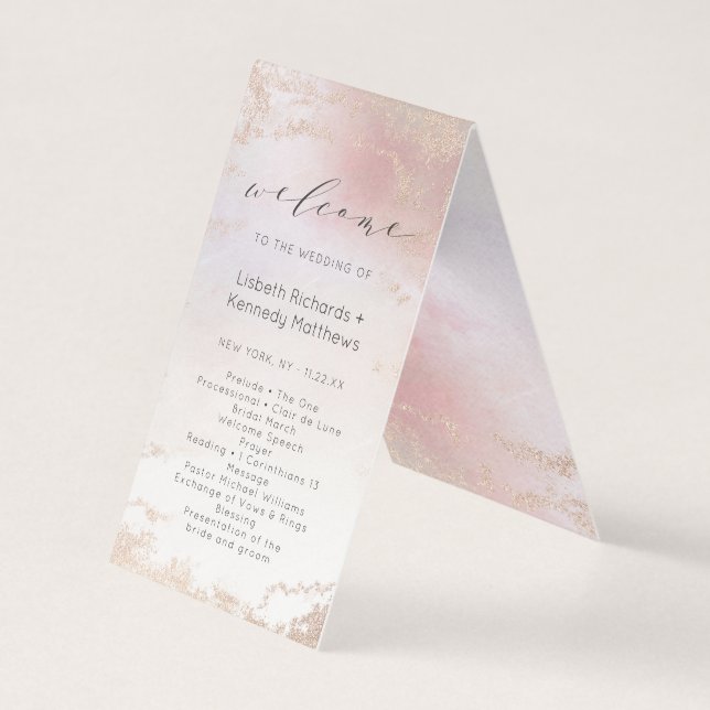 Ombre Blush Pink Frosted Wedding Ceremony Program (Front)