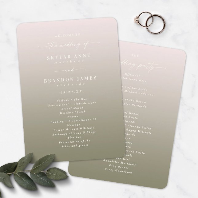 Ombre Blush Pink & Green Wedding Ceremony Program (Creator Uploaded)