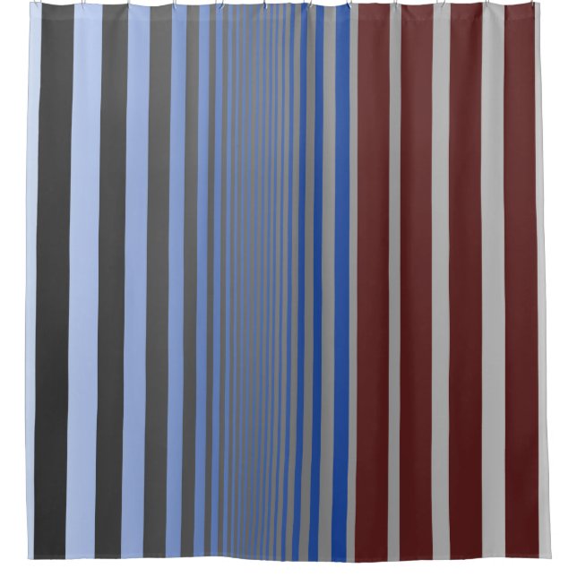 Ombre Burgundy and Blue Vertical Stripes Shower Curtain (Front)