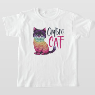 Ombre Cat T-Shirt – Colourful Rainbow Watercolor K