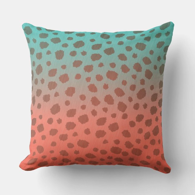 Ombre Cheetah Spots Teal and Coral Cushion (Front)