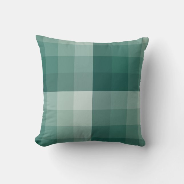 Ombre Chequered Blocks Pine Green Cushion (Front)