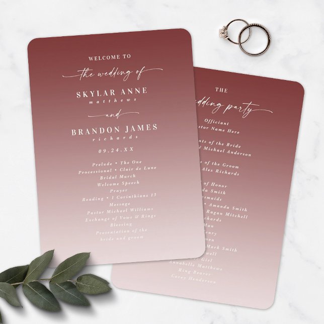Ombre Cinnamon & Pink Wedding Ceremony Program (Creator Uploaded)