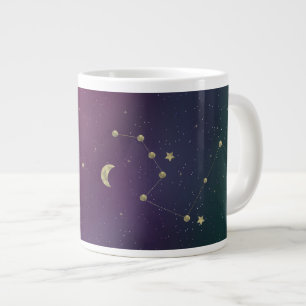 Ombre Constellation Galaxy Purple Faux Gold Stars Large Coffee Mug