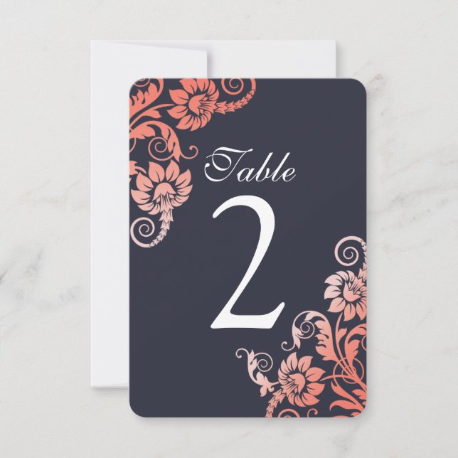 Ombre Coral and Blue Table Number Cards (Front)