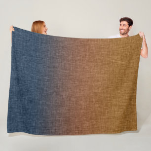Ombre Crosshatch Amber Terracotta Clay Blue Fleece Blanket