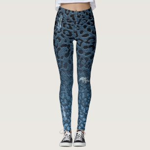Ombre Denim Jean Blue Digital Ripped Leopard Print Leggings