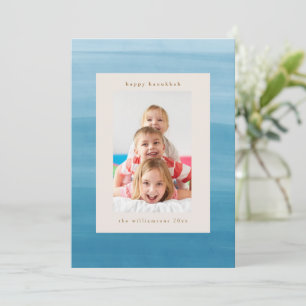 Ombre Dip Dye Ocean Blue Hanukkah Photo Holiday Card