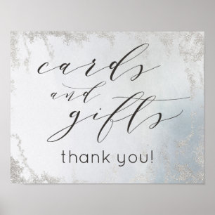 Ombre Dusty Blue Cards & Gifts Wedding Table Sign