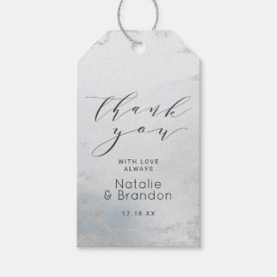 Ombre Dusty Blue Frosted Foil Wedding Thank You Gift Tags