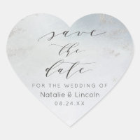 Ombre Dusty Blue Frosted Silver Foil Save the Date