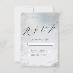 Ombre Dusty Blue Frosted Silver Wedding RSVP Reply Card