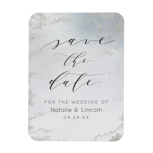 Ombre Dusty Blue Frosted Wedding Save the Date Magnet (Vertical)