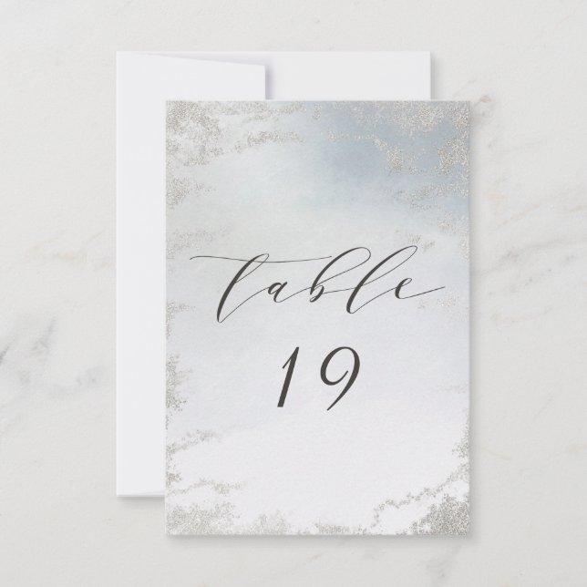 Ombre Dusty Blue Frosted Wedding Table Numbers (Front)