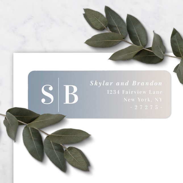 Ombre Dusty Blue & Ivory Wedding Return Address Label (Creator Uploaded)