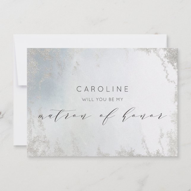 Ombre Dusty Blue Matron of Honour Proposal Card (Front)