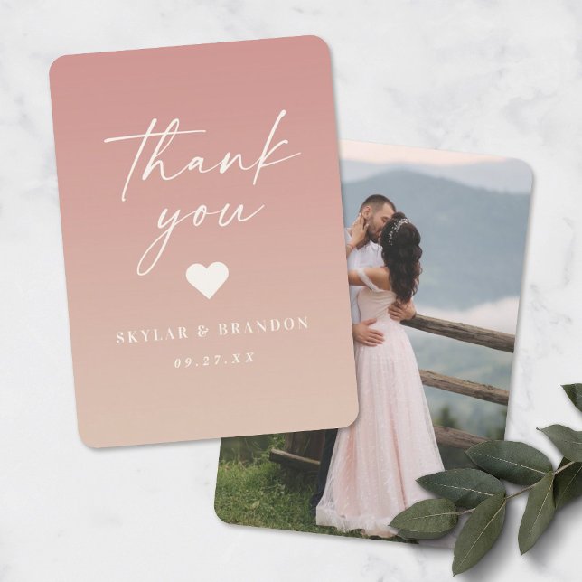 Ombre Dusty Rose Pink & Champagne Wedding Thank You Card (Creator Uploaded)