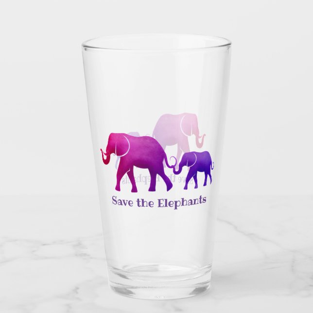 Ombre Elephants Design Drinking Glass (Front)