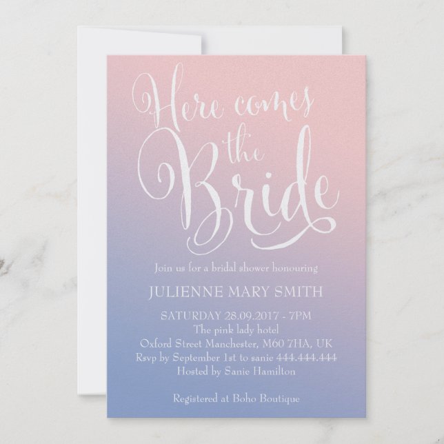 Ombre Fairytale Here comes the Bride Bridal Shower Invitation (Front)