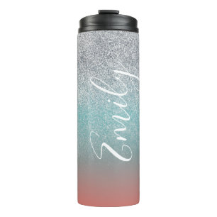 Ombre Faux Sparkle Colourful Monogrammed Name Thermal Tumbler